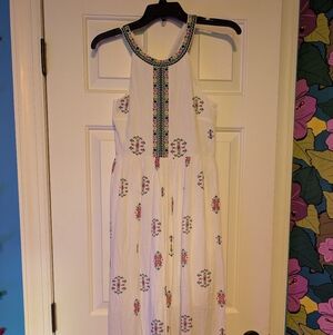Surkana White Maxi Dress With Needlework